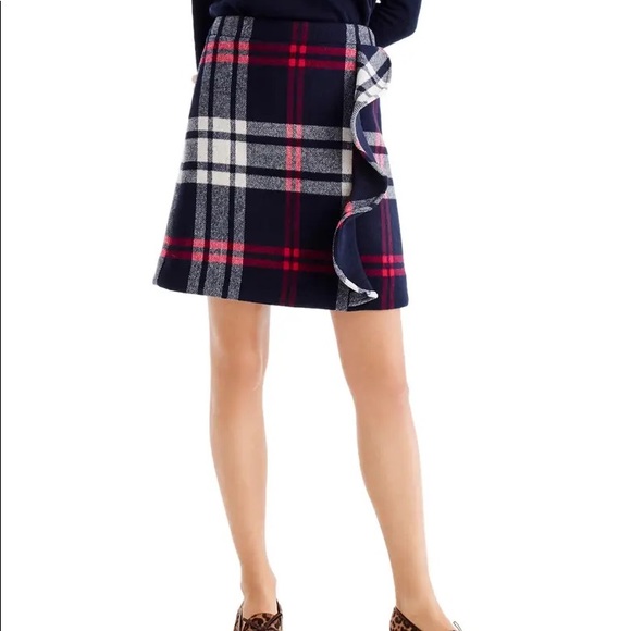 J. Crew Plaid Ruffle Double-Serge Wool Skirt - Picture 5 of 9